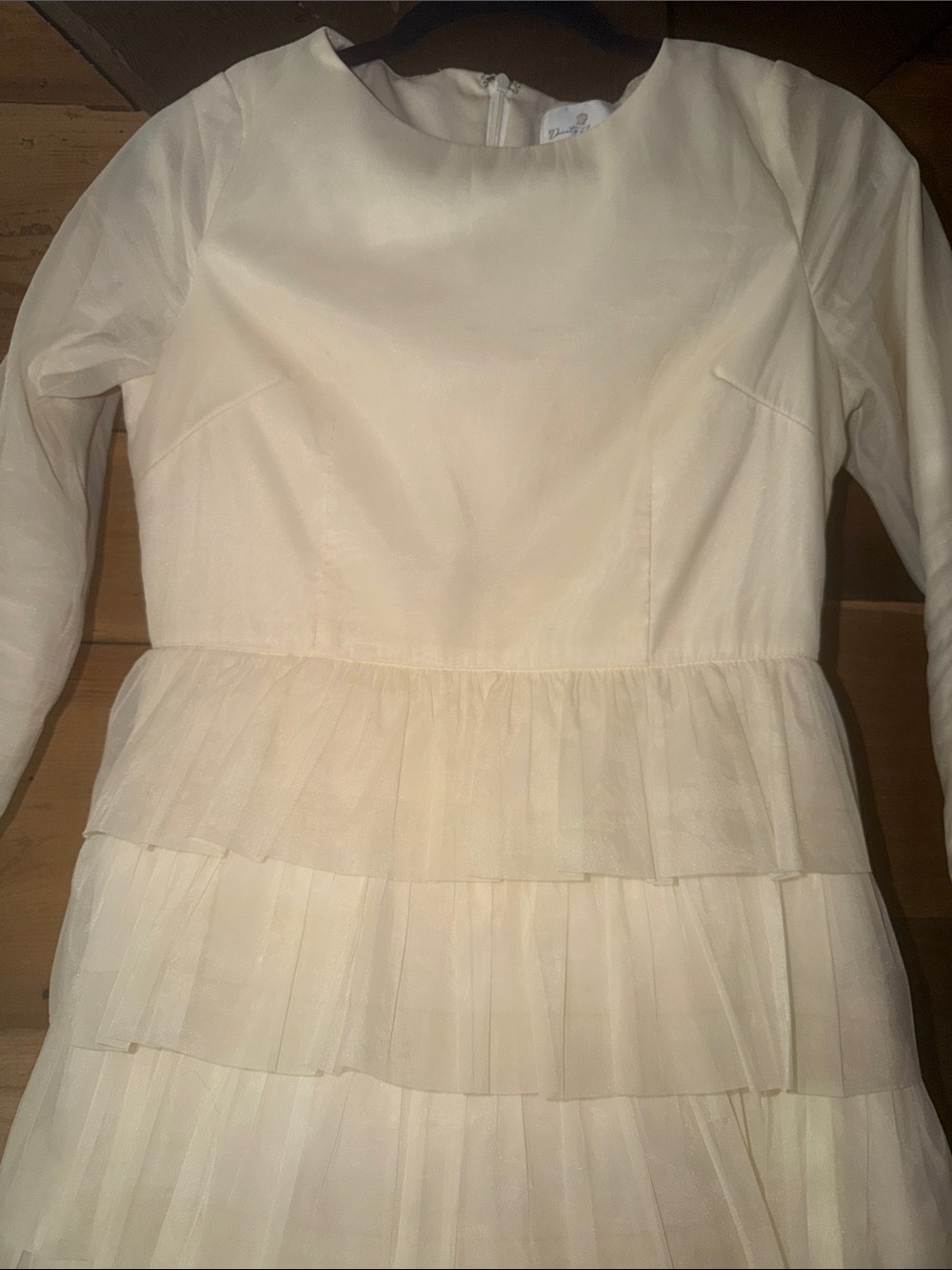 Dainty Jewells Cream Long-Sleeve Tiered Chiffon Dress